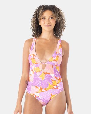 Bell Bottom Blooms Plunge One Piece Swimsuit